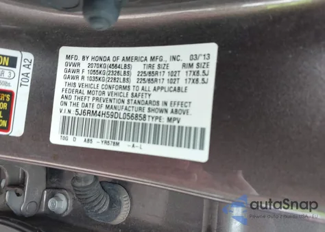 2013 Honda Cr-V Ex from USA, damaged, VIN 5J6RM4H59DL056858